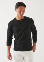 Patrick Assaraf Pima Cotton Henley- Black