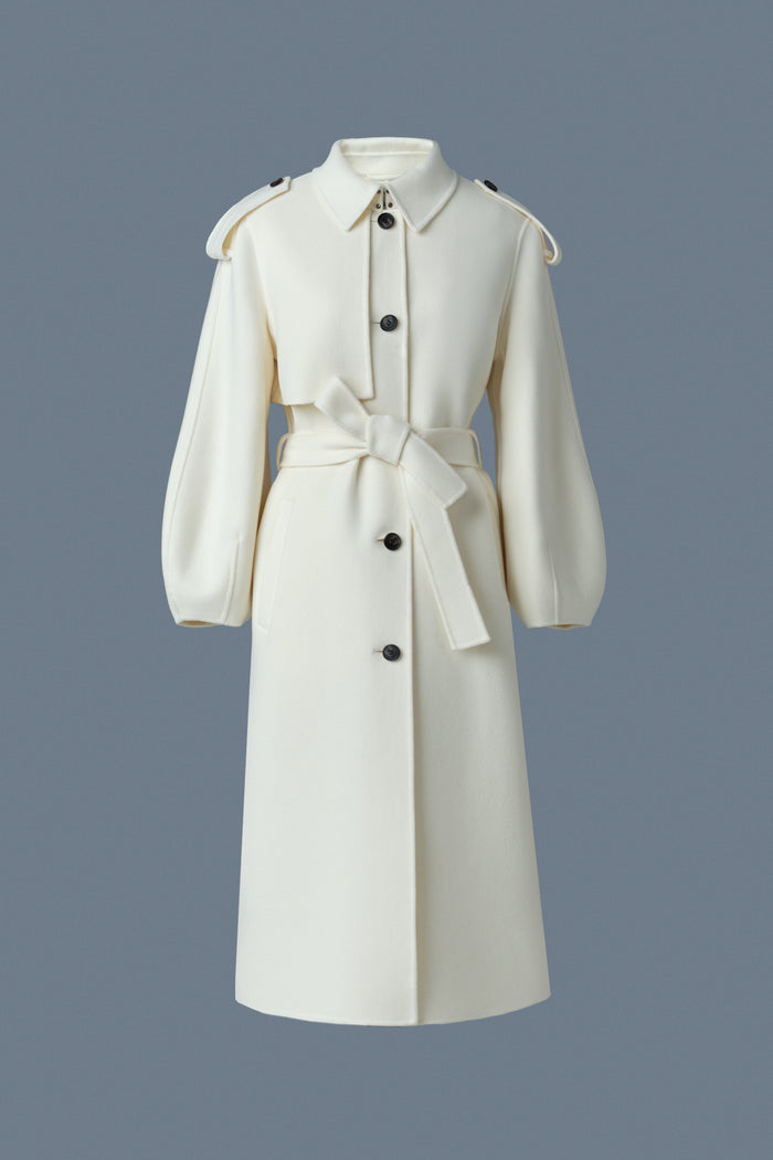 Mackage Womens Ceyla Double-Face Wool Coat with Sash Belt - Cream