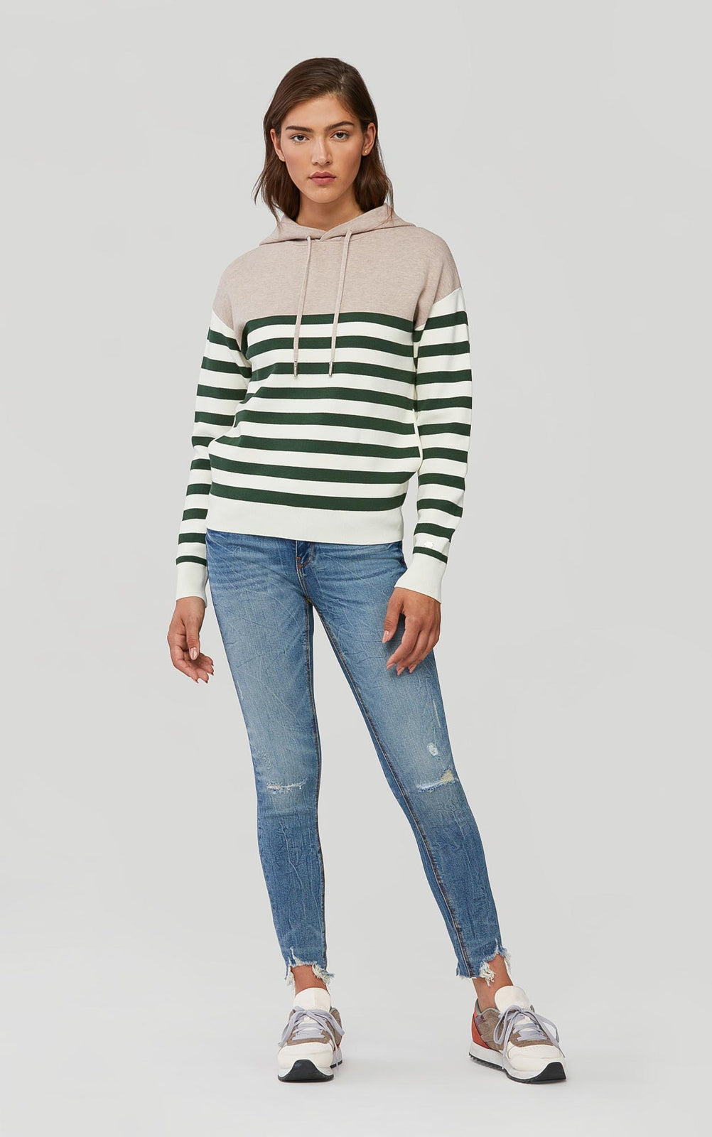 Soia & Kyo LEILA sustainable striped knit hoodie with drawstrings