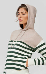 Soia & Kyo LEILA sustainable striped knit hoodie with drawstrings