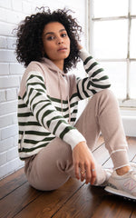 Soia & Kyo LEILA sustainable striped knit hoodie with drawstrings