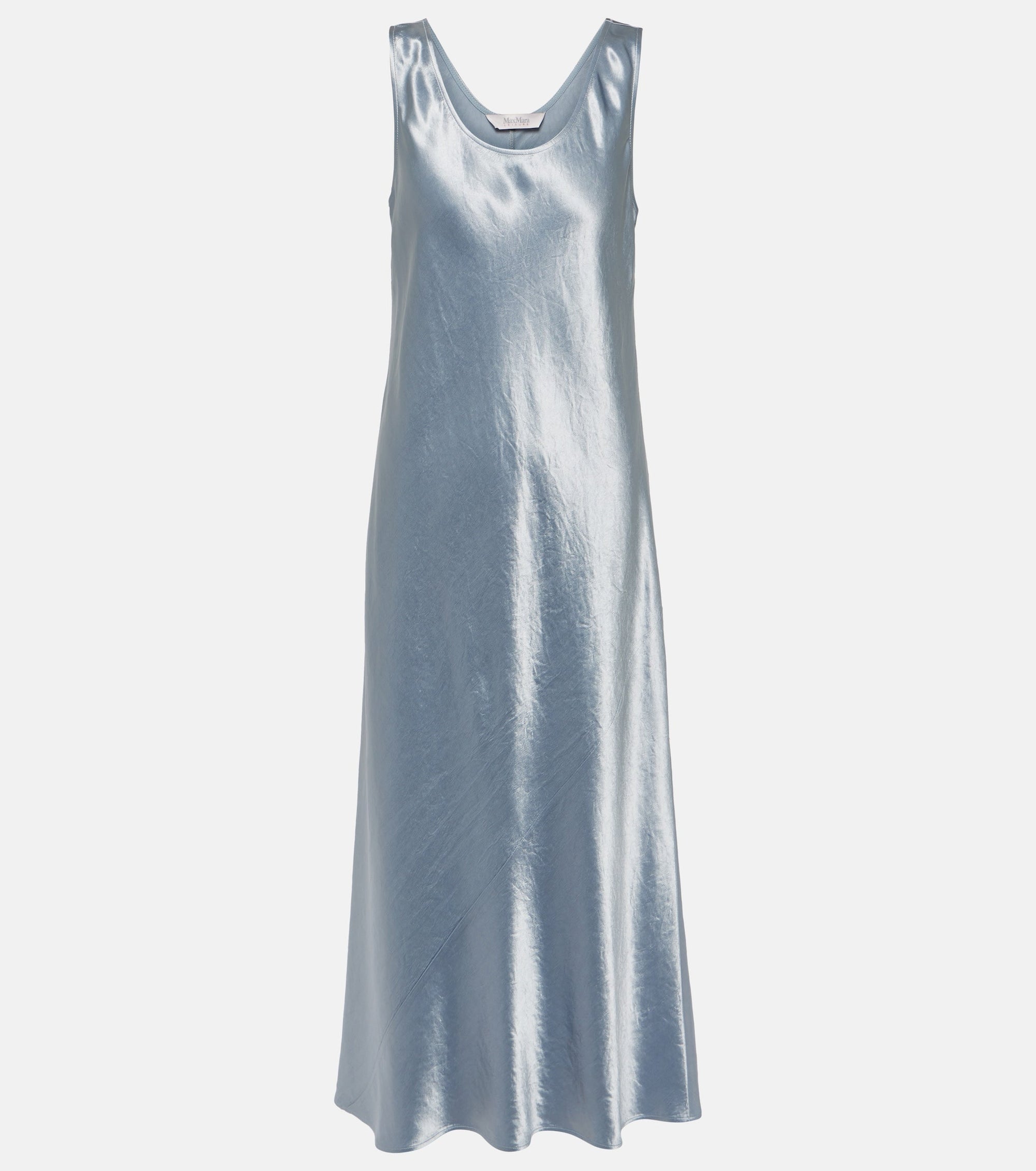 Max Mara Talete Long Technical Satin Dress In Blue