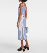 Max Mara Talete Long Technical Satin Dress In Blue