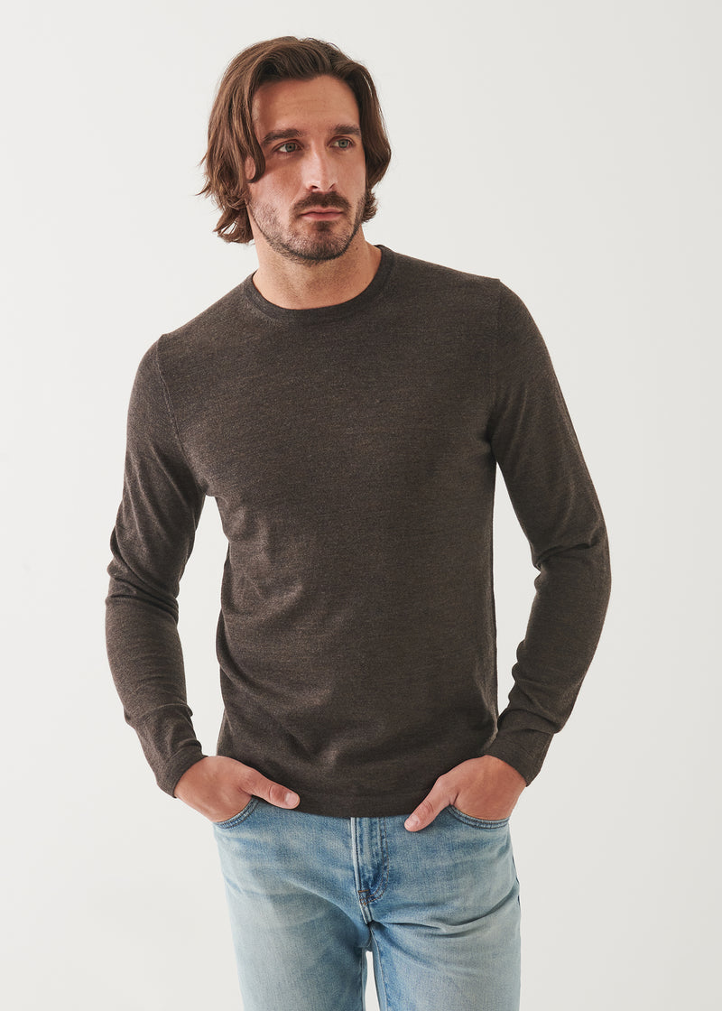 Patrick Assaraf Extra-Fine Merino Crewneck- Mahogany Moul