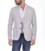 CIRCOLO 1901 single-breasted striped linen cotton blazer