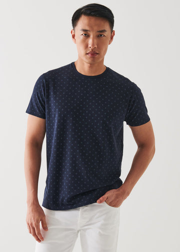 Patrick Assaraf Pima Cotton Stretch Micro-Pattern Printed T-Shirt