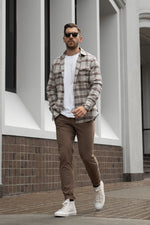 Good Man Brand Brushed Flannel Jacket- Taupe Grey Check