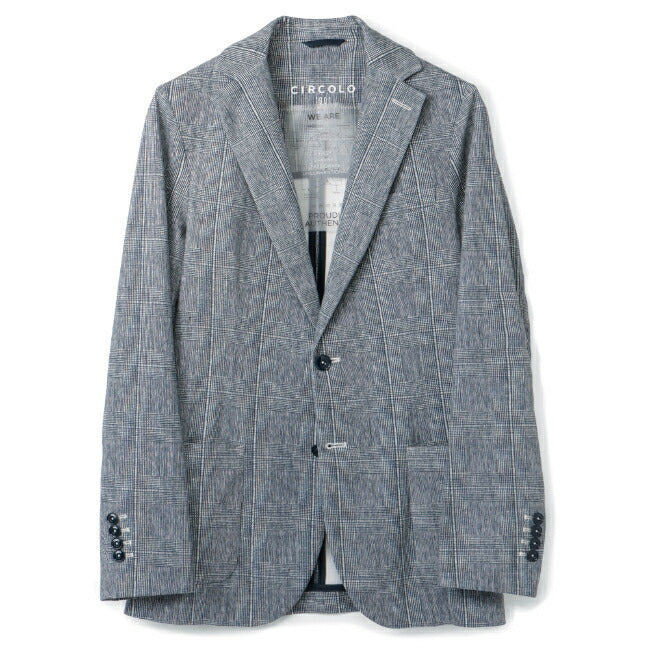 Circolo 4-way stretch Navy Checked Jersey Blazer