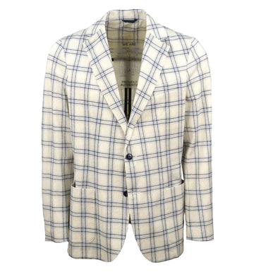 Circolo 4-way stretch Navy Checked White Blazer
