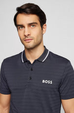 BOSS Pauletech 1 Knitted-stripe slim-fit polo shirt with contrast branding