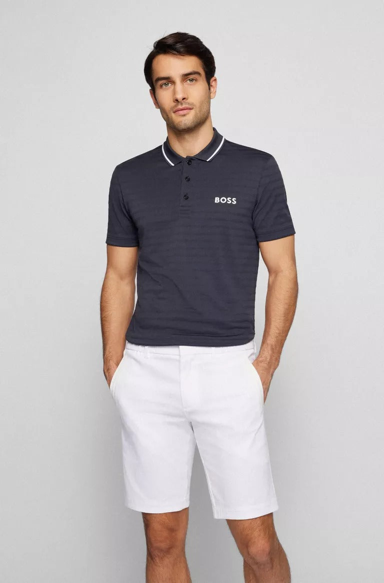 BOSS Pauletech 1 Knitted-stripe slim-fit polo shirt with contrast branding