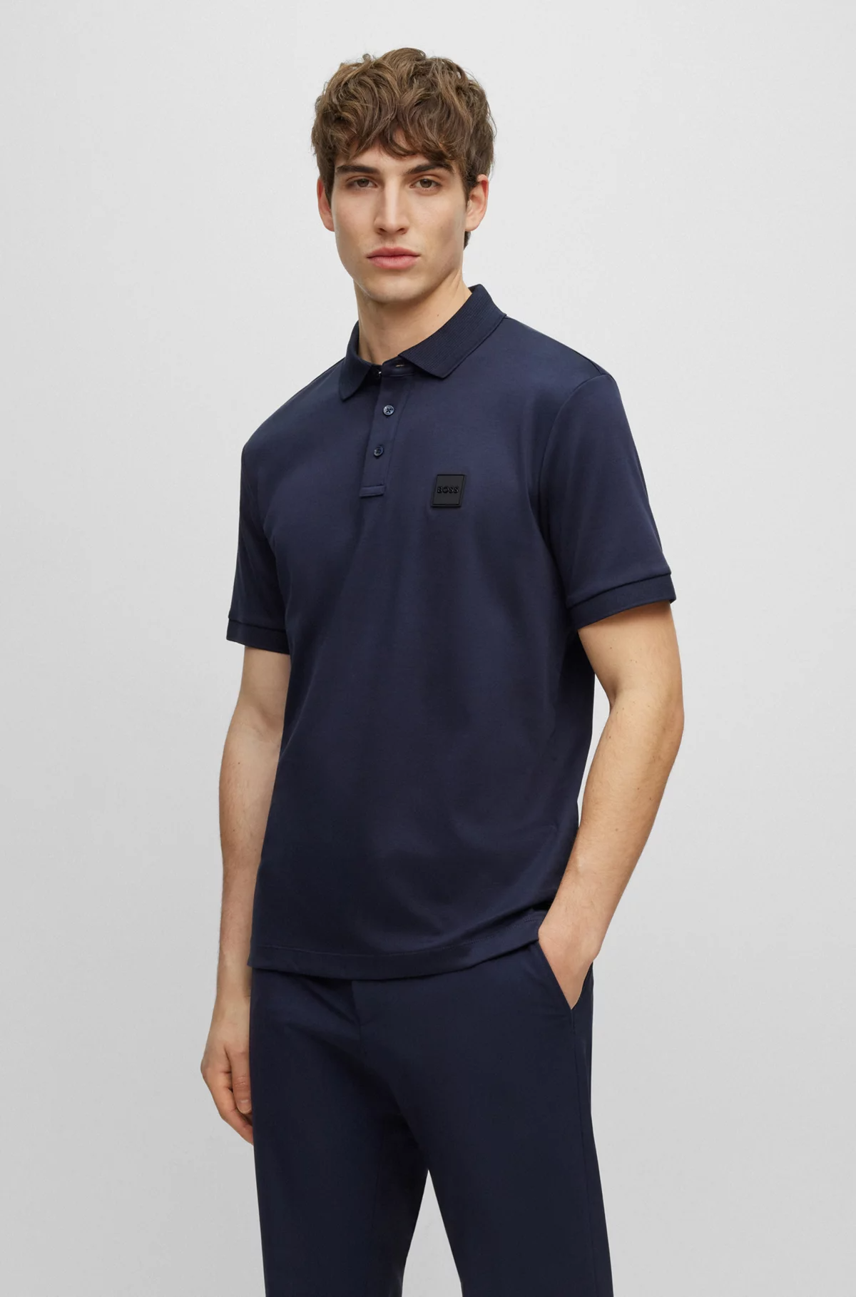 BOSS PARLAY COTTON-JERSEY POLO SHIRT WITH LOGO BADGE