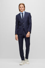 BOSS Slim-Fit Small Check Patterned Navy Suit