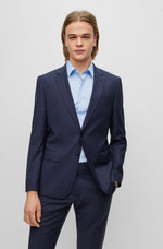 BOSS Slim-Fit Small Check Patterned Navy Suit