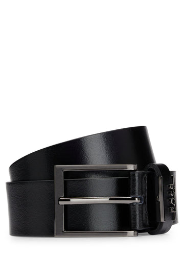 BOSS Italian leather belt with brushed gunmetal hardware