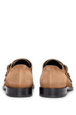 BOSS SUEDE MONK SHOES WITH DOUBLE STRAP AND BRANDING