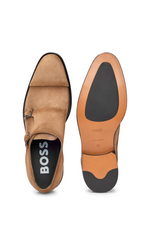 BOSS SUEDE MONK SHOES WITH DOUBLE STRAP AND BRANDING