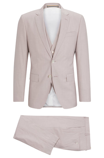 Boss SLIM-FIT Light Pink Suit In a Melange Wool Blend