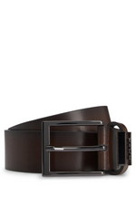 BOSS Italian leather belt with brushed gunmetal hardware