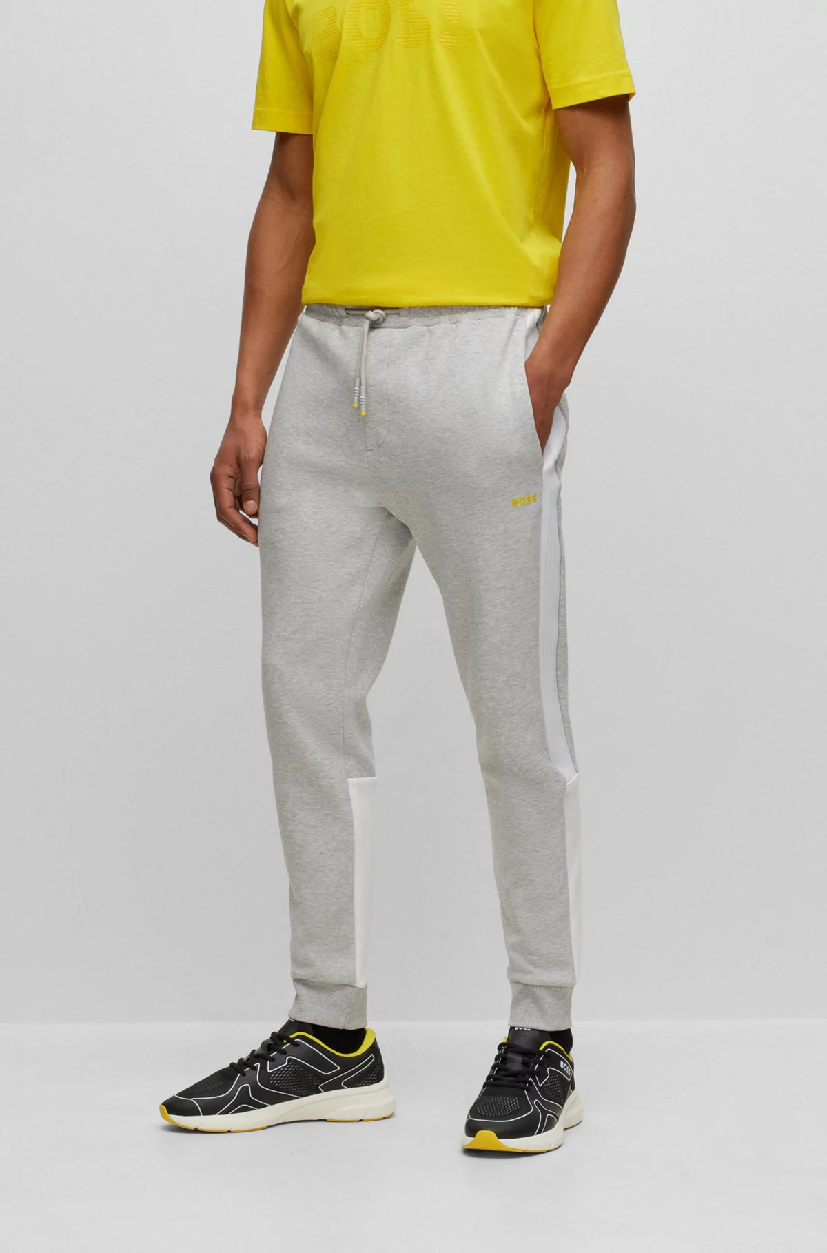 BOSS COTTON-BLEND TRACKSUIT BOTTOMS WITH SIDE-STRIPE TAPE