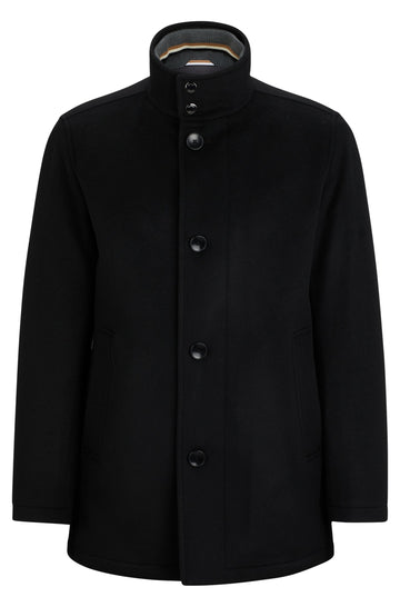 BOSS H-Coxtan Relaxed-Fit Virgin Wool Coat In Black