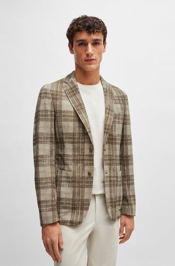Boss Slim-Fit Jacket in Checked Stretch Jersey