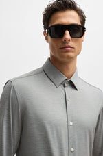 Boss SLIM-FIT SHIRT IN MELANGE PERFORMANCE-STRETCH JERSEY