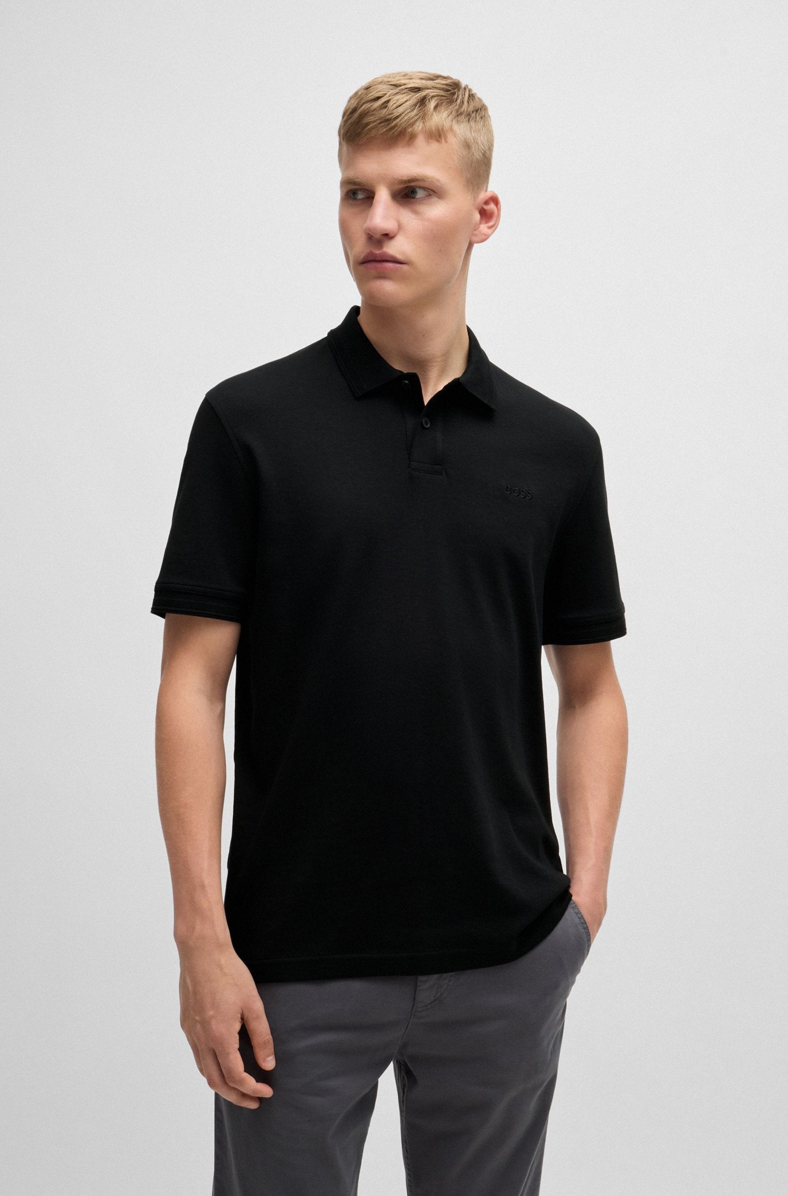 BOSS Interlock-cotton polo shirt with logo print