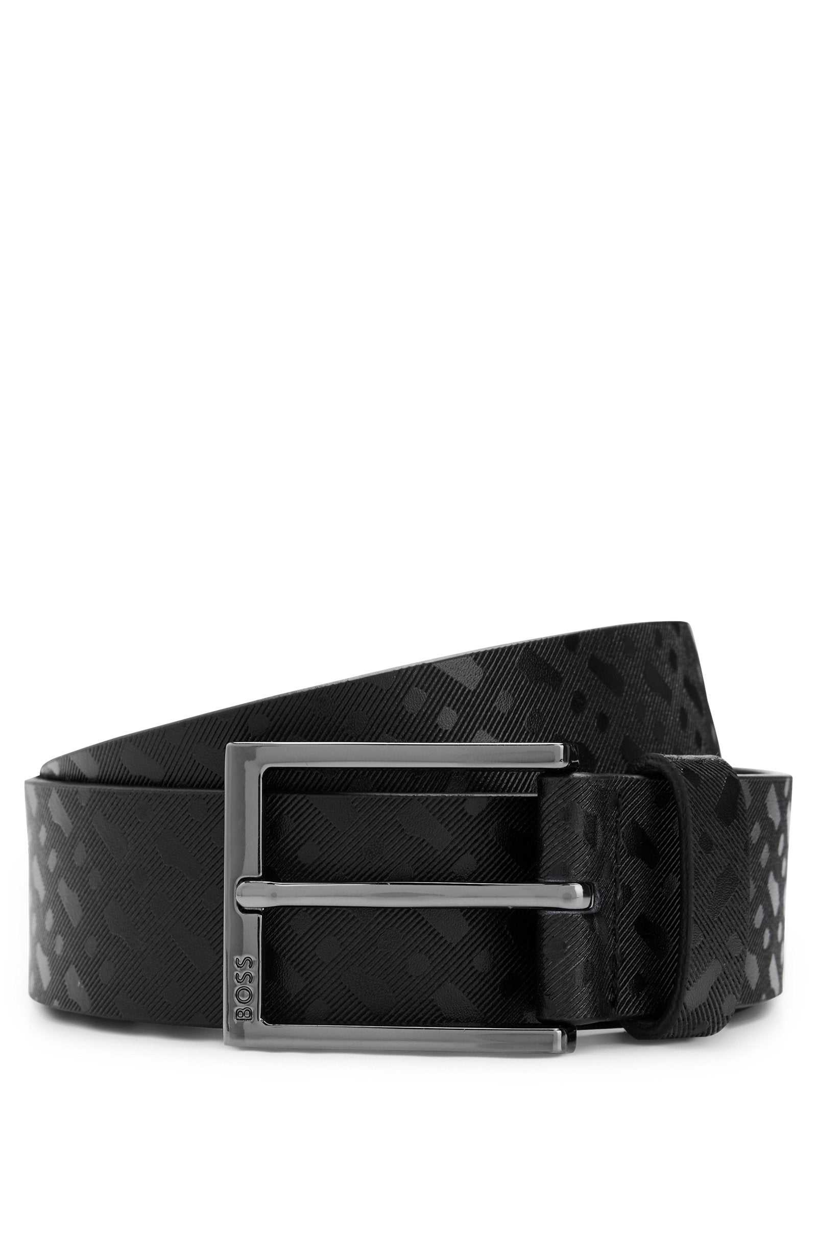 Boss ITALIAN-LEATHER BELT WITH EMBOSSED MONOGRAMS