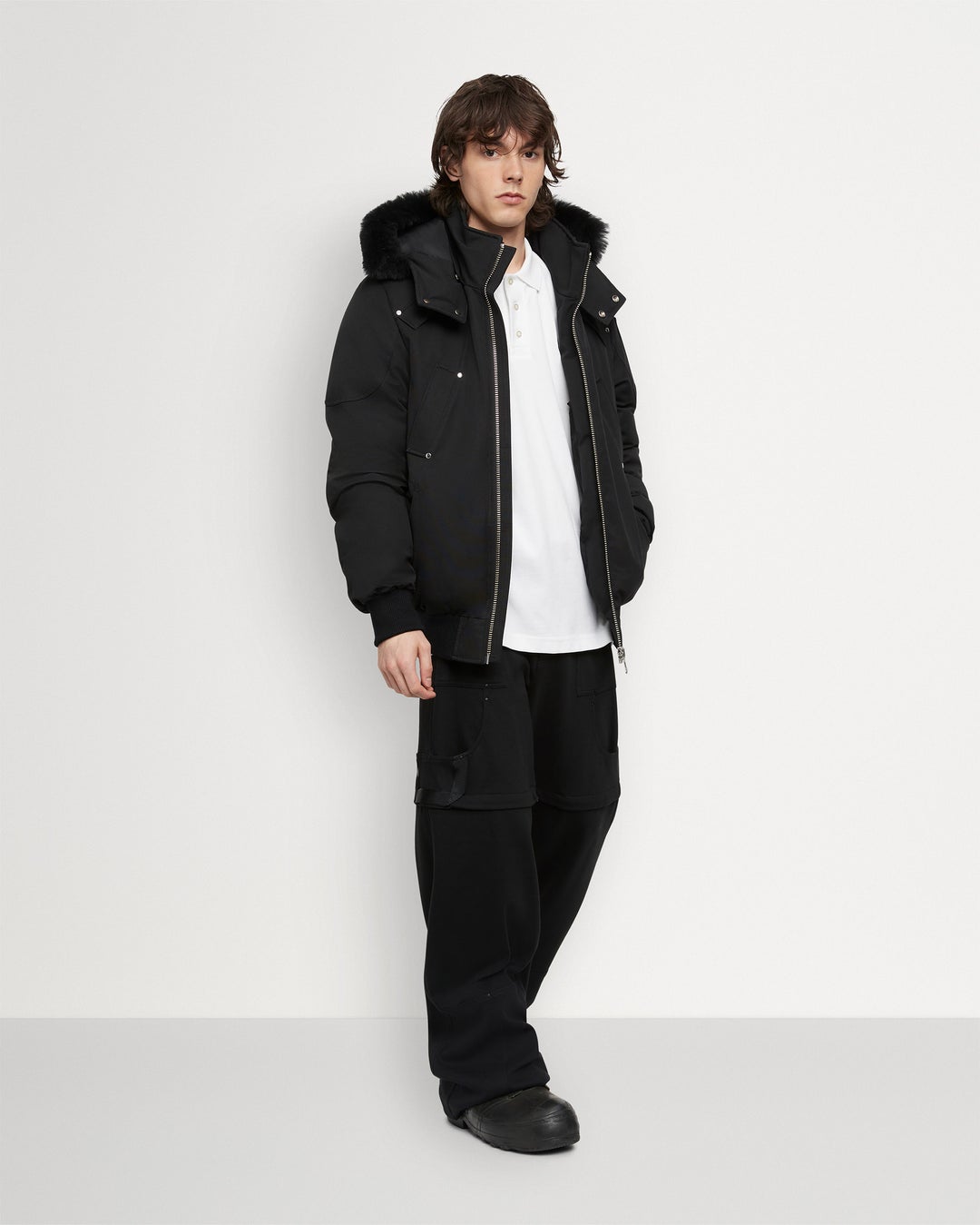 Moose knuckles Ballistic Black Bomber with Black Shearling