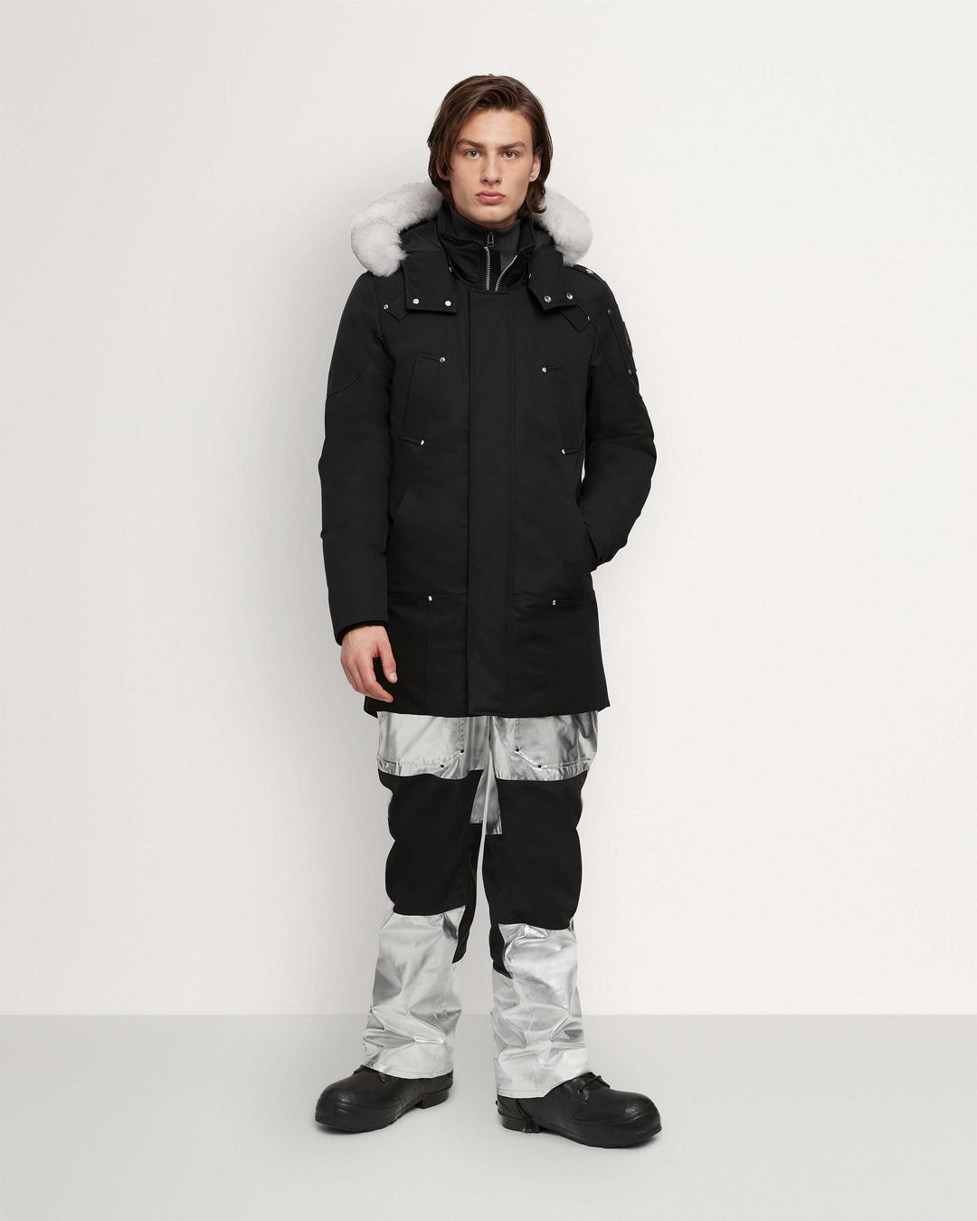 Moose knuckles Stirling Black Parka with Natural Shearling