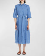 Max Mara Nocino Belted Linen Midi Shirt Dress