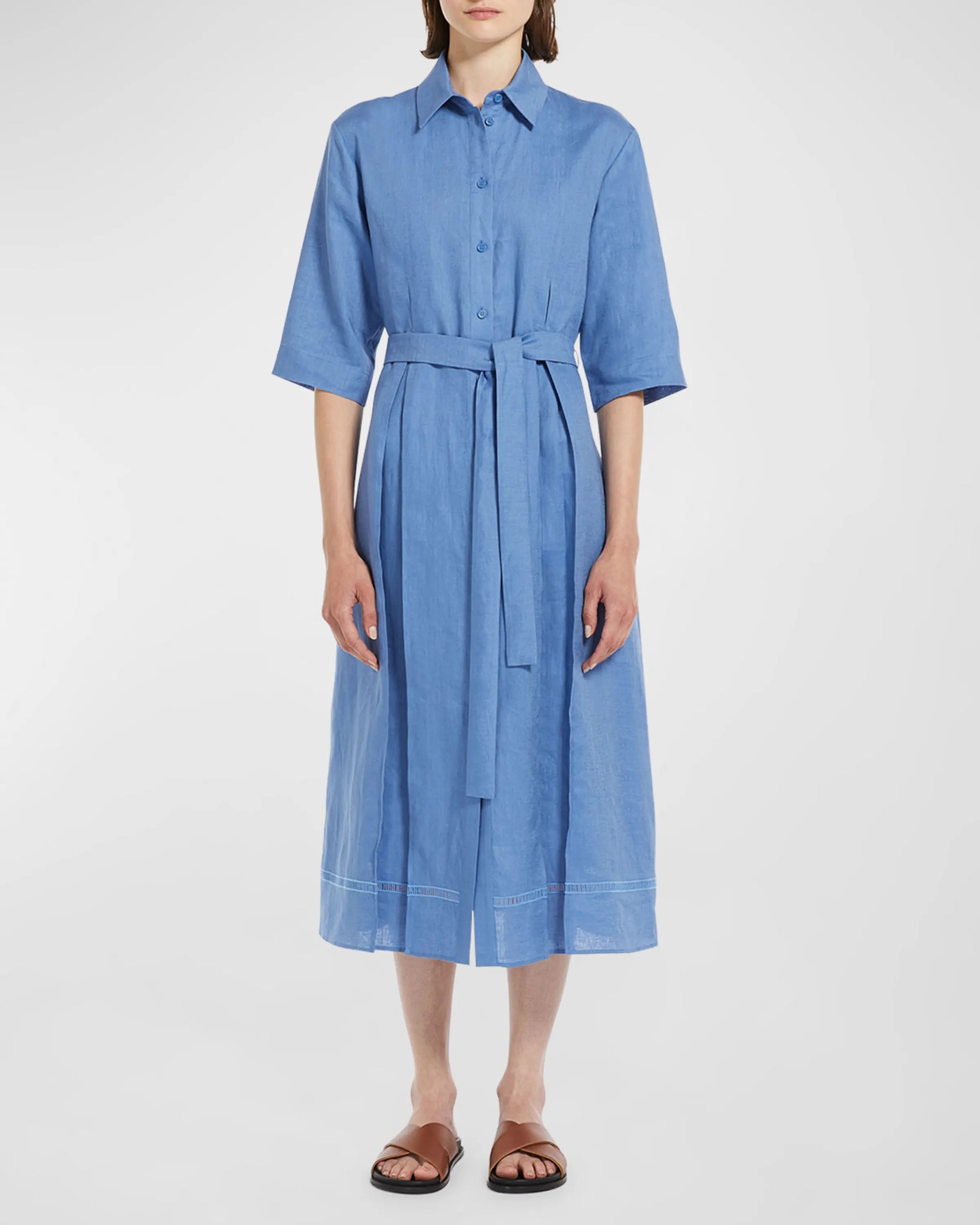 Max Mara Nocino Belted Linen Midi Shirt Dress Max Mara Nocino Belted Linen Midi Shirt Dress