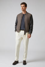 PAL ZILERI Varsity Solid Jacket in Pure Wool with Nappa Leather Sleeves