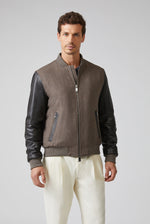 PAL ZILERI Varsity Solid Jacket in Pure Wool with Nappa Leather Sleeves