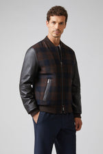 PAL ZILERI Varsity Jacket in Pure Wool with Nappa Leather Sleeves