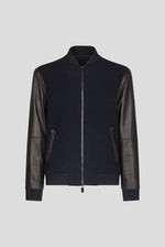 PAL ZILERI Varsity Solid Jacket in Pure Wool with Nappa Leather Sleeves