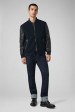 PAL ZILERI Varsity Solid Jacket in Pure Wool with Nappa Leather Sleeves