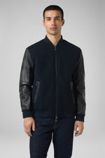 PAL ZILERI Varsity Solid Jacket in Pure Wool with Nappa Leather Sleeves