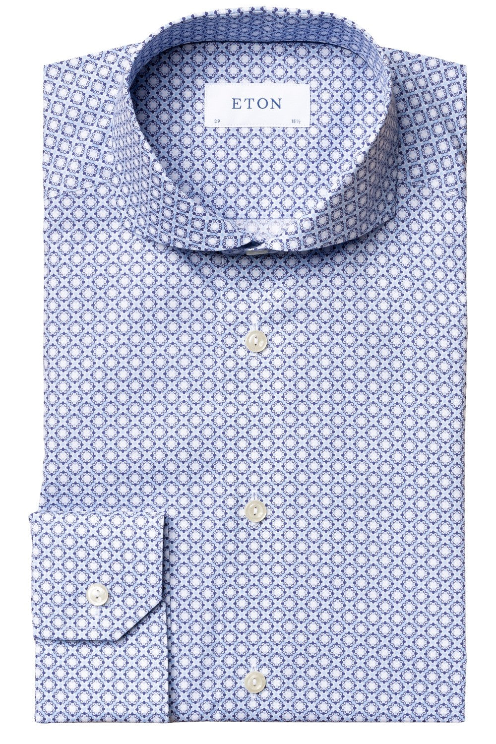 Eton Blue Block Print Slim Fit Poplin Shirt