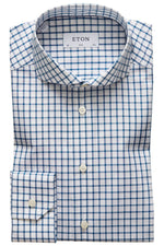 Eton Blue and White Check Twill Shirt