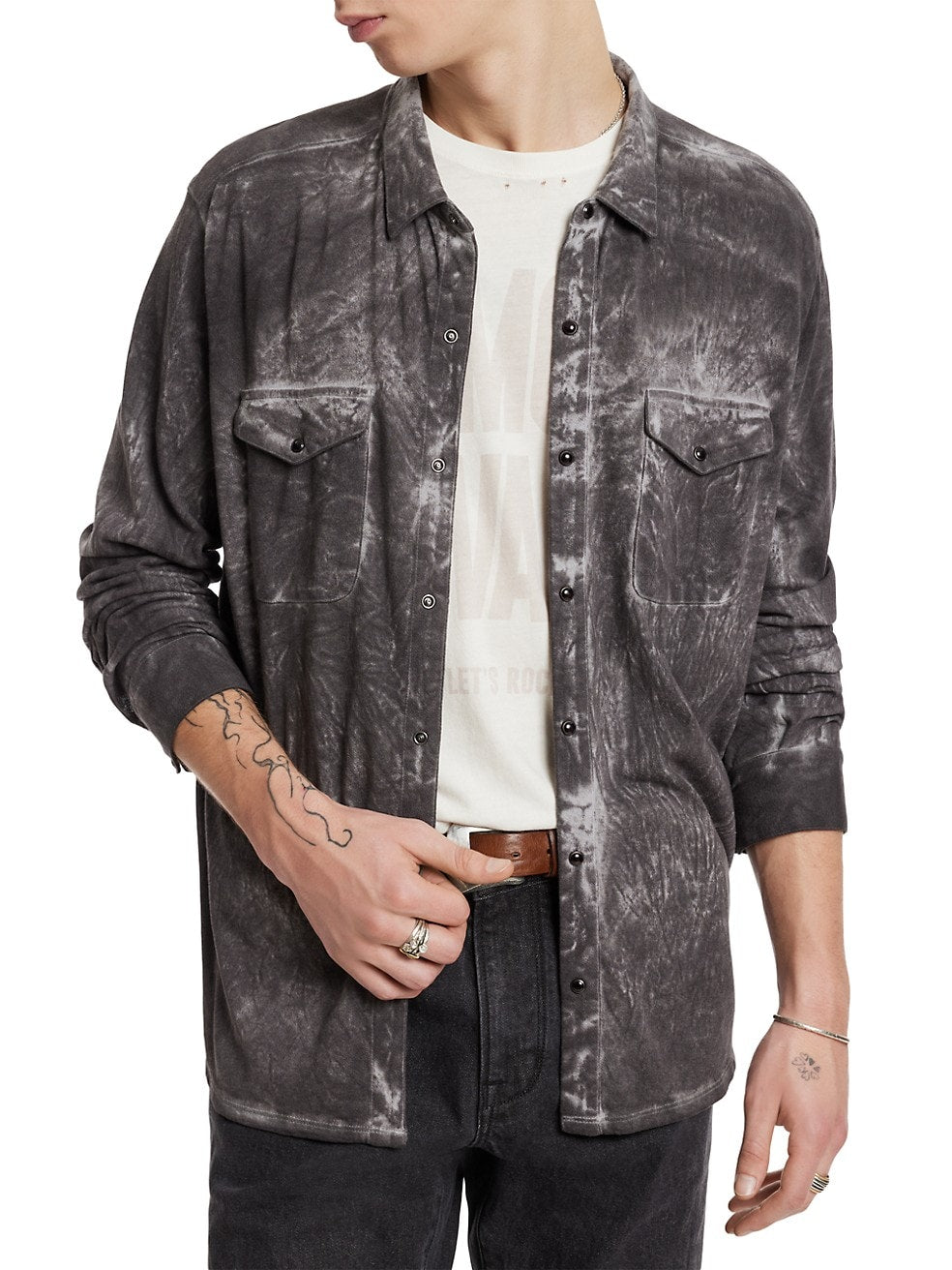 John Varvatos Arvon Cotton Crepe Shirt with Carbon Wash