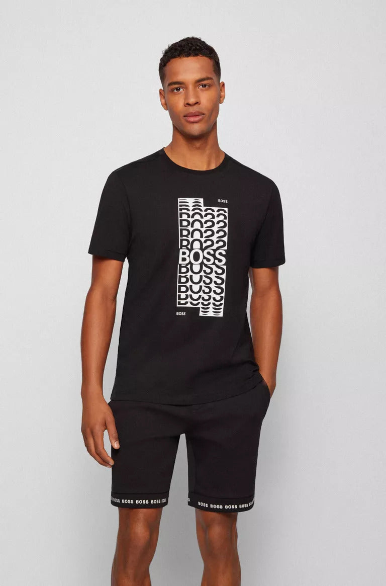 Boss Tee 1 regular-fit T-shirt in cotton with layered logo artwork