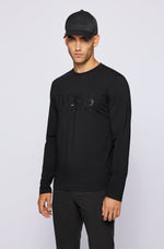 BOSS Long-sleeved T-shirt in stretch cotton with metallic logo