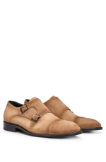 BOSS SUEDE MONK SHOES WITH DOUBLE STRAP AND BRANDING