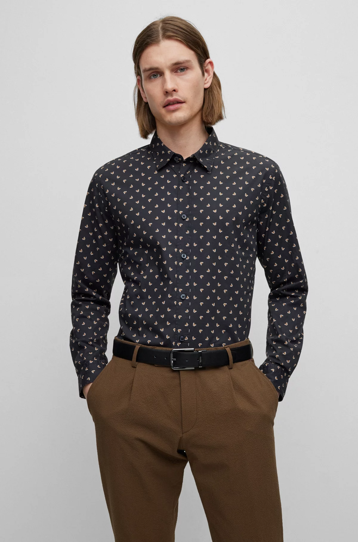 BOSS SLIM-FIT SHIRT IN PRINTED STRETCH COTTON