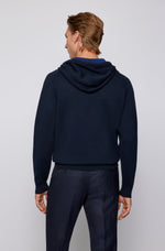 BOSS Wool Cotton Contrast Hooded Sweater in Dark Blue