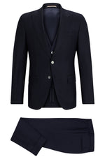 BOSS Slim fit Three-Piece Suit in Checked Virgin Wool