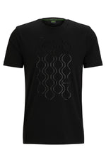 BOSS Stretch-Cotton Black T-Shirt with Mirror-Effect Artwork