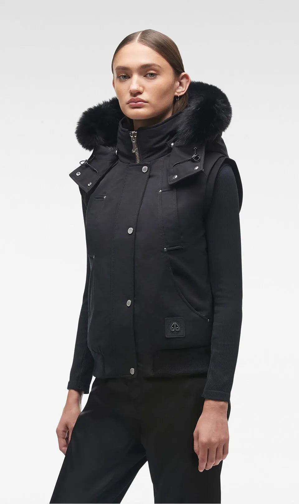 Moose Knuckles Women s Liberty Vest in Black with Black Fur